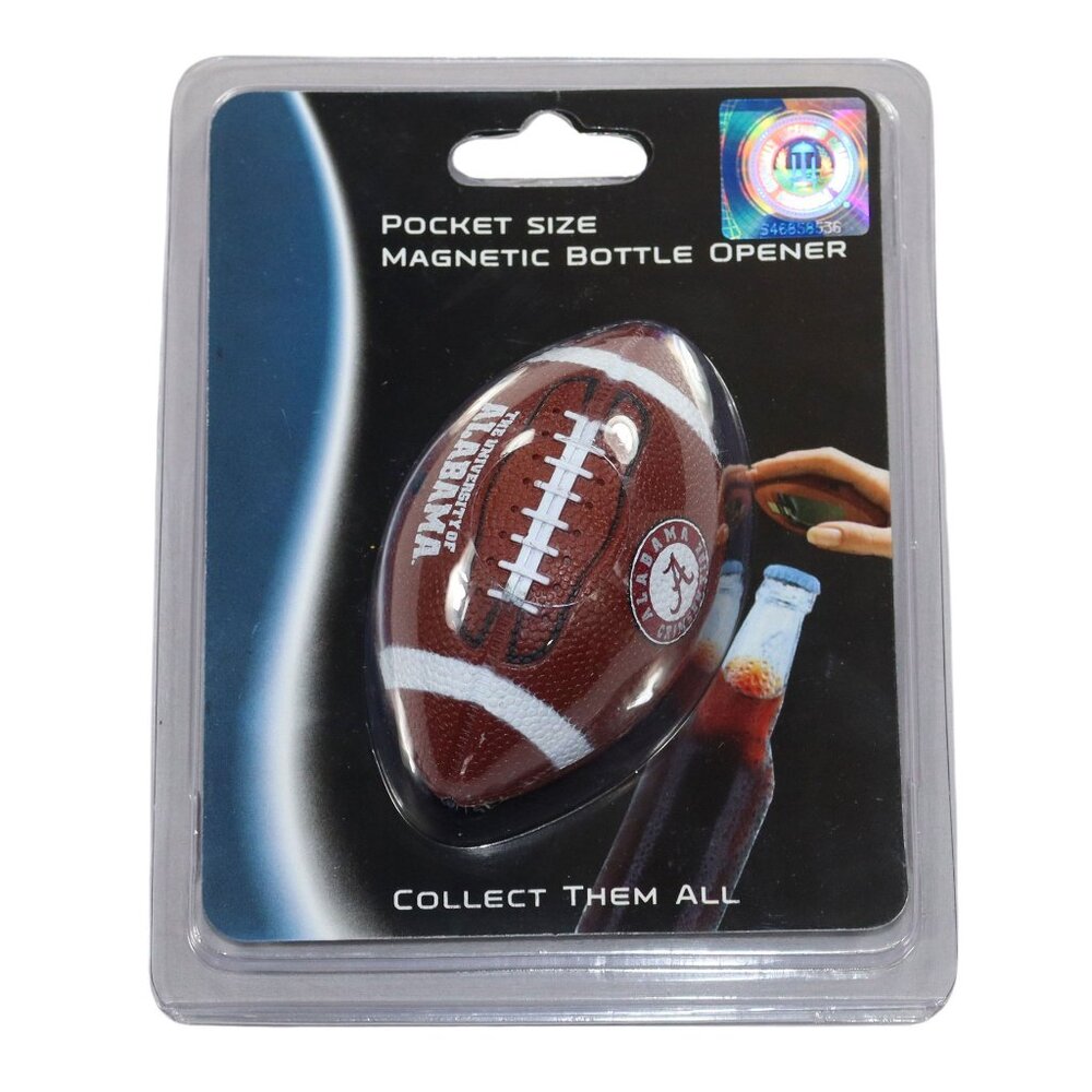 Alabama Crimson Tide Magnetic Bottle Opener Football Shaped Pocket Sized NIP